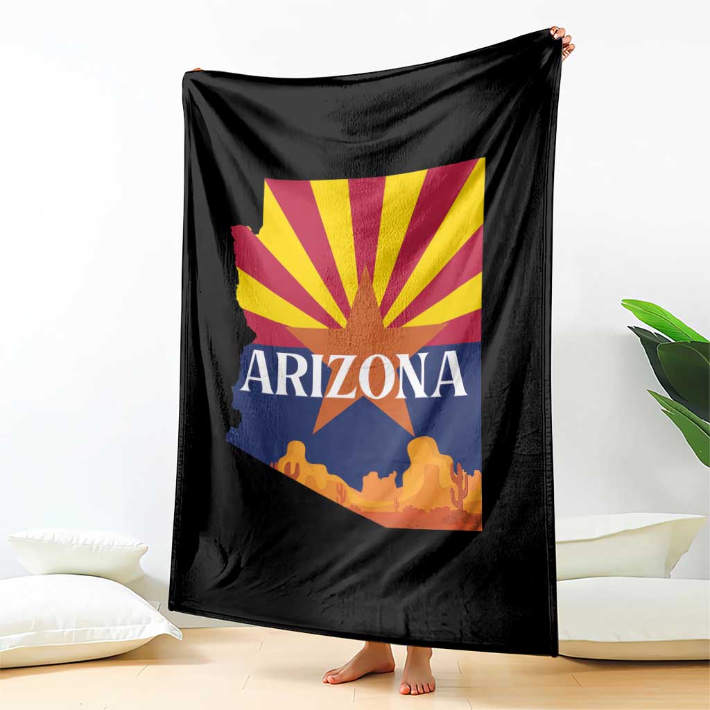 Arizona State Flag Map Graphic Throw Blanket Southwest Sunburst Cactus State Pride Souvenir