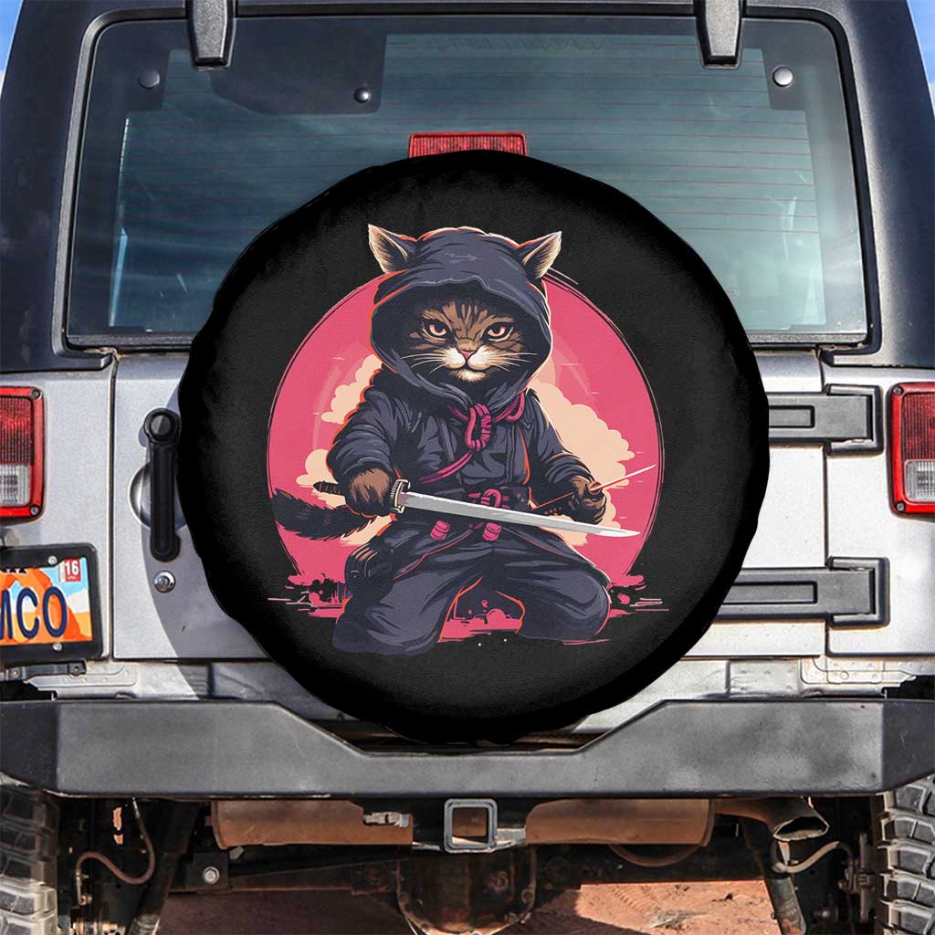 Japanese Ninja Cat Spare Tire Cover Ancient Japan Warrior Samurai Tattoo Kawaii Vintage