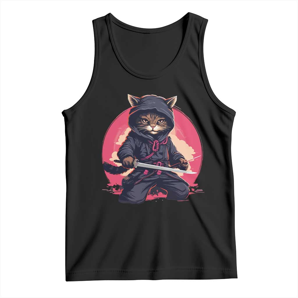 Japanese Ninja Cat Tank Top Ancient Japan Warrior Samurai Tattoo Kawaii Vintage