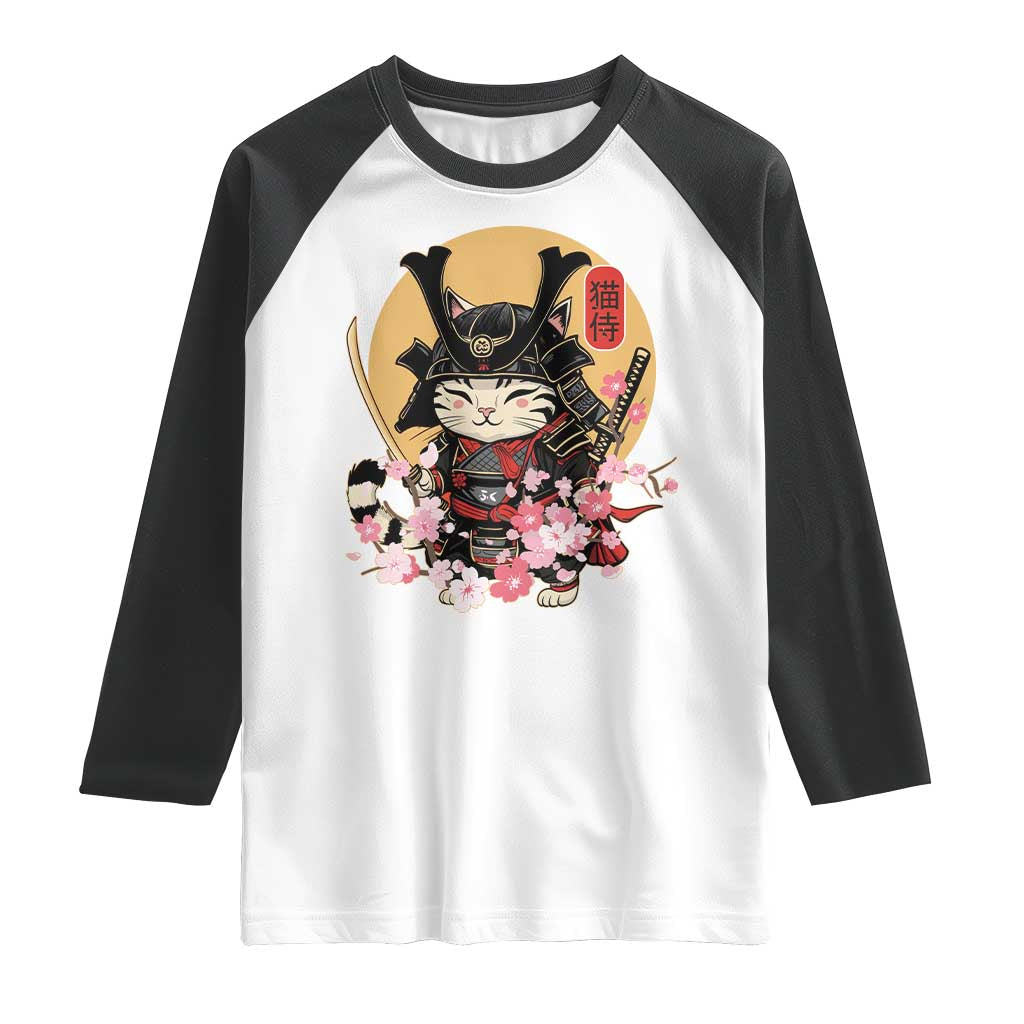 Japanese Samurai Cat Raglan Shirt Ancient Ninja Kitten Warrior Tattoo Kawaii Otaku Retro