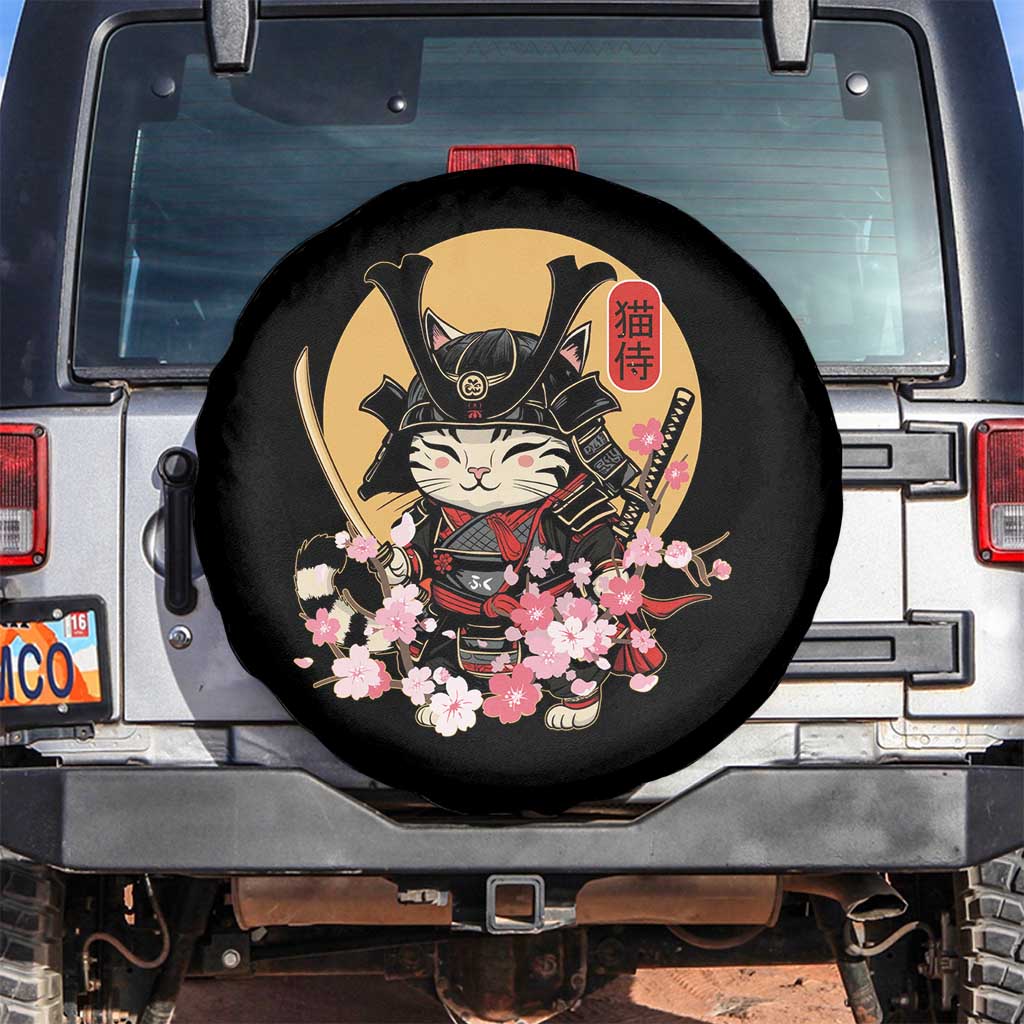 Japanese Samurai Cat Spare Tire Cover Ancient Ninja Kitten Warrior Tattoo Kawaii Otaku Retro