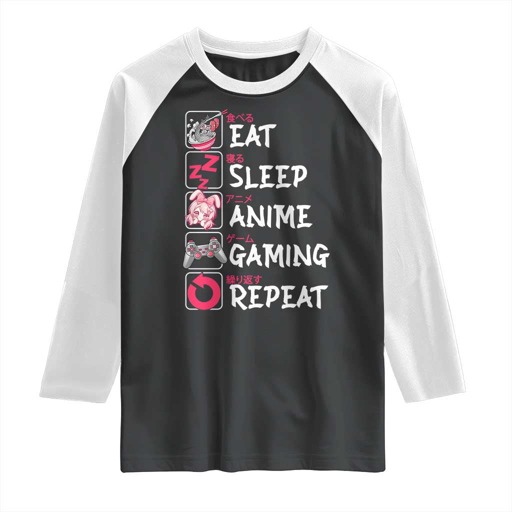 Eat Sleep Anime Gaming Repeat Raglan Shirt Otaku Gamer Manga Lover Japanese Pop Culture