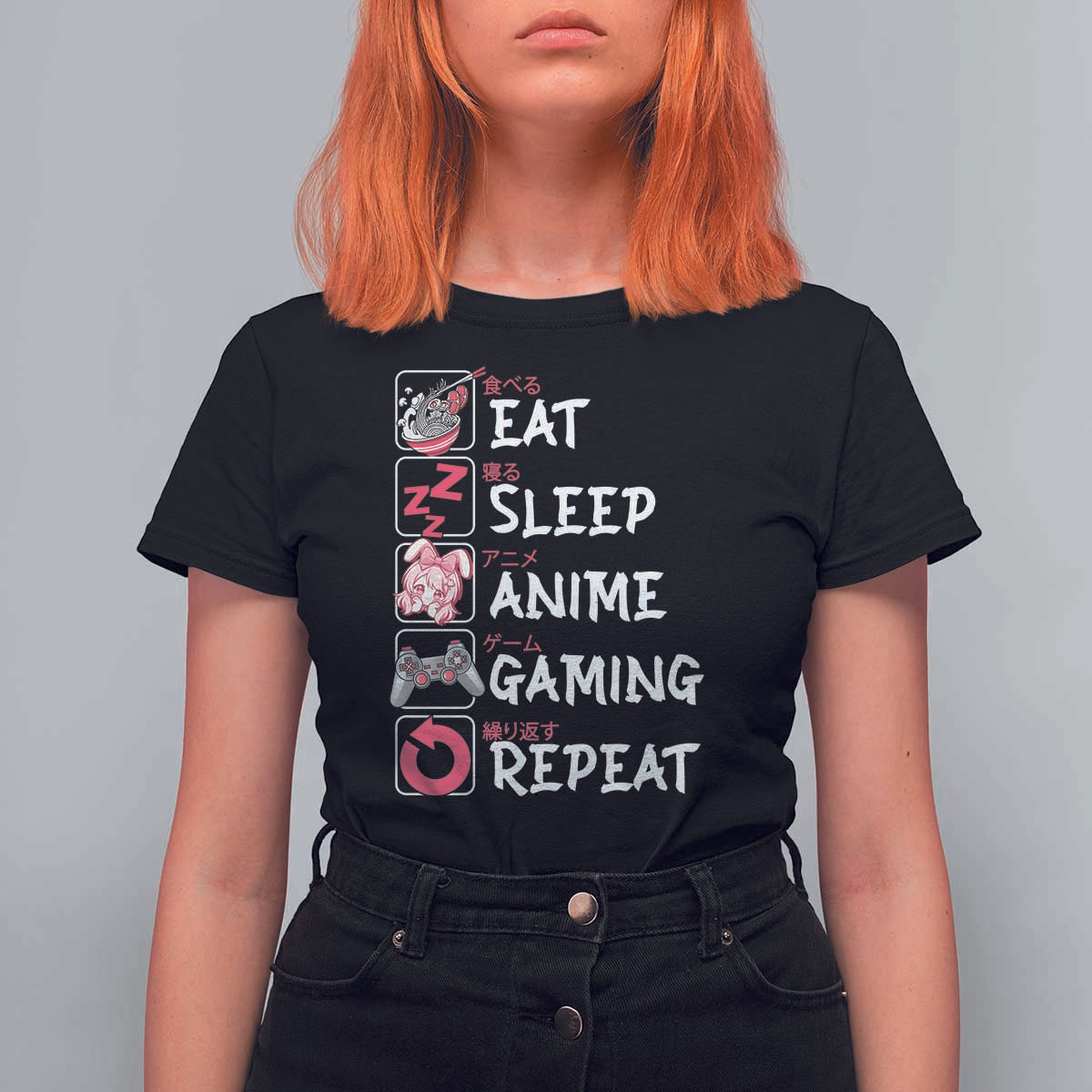 Eat Sleep Anime Gaming Repeat T Shirt For Women Otaku Gamer Manga Lover Japanese Pop Culture - Wonder Print Shop