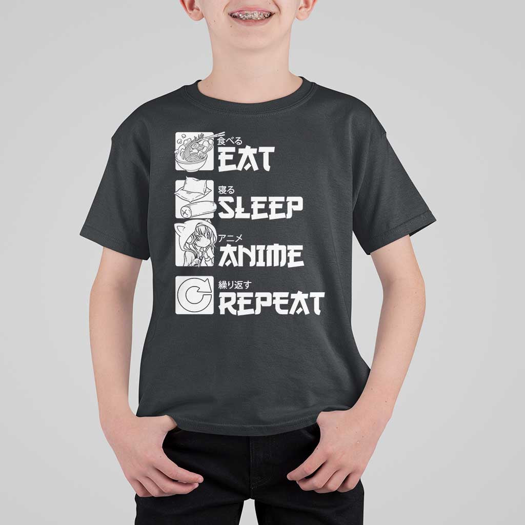 Eat Sleep Anime Repeat T Shirt For Kid Japan Otaku Manga Lover - Wonder Print Shop