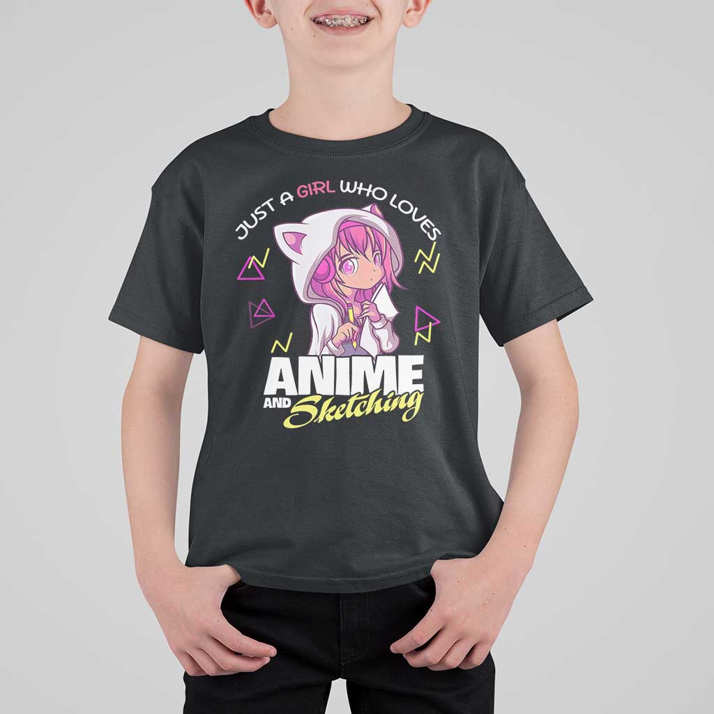 Just A Girl Who Loves Anime and Sketching T Shirt For Kid Japan Kawaii Otaku Manga Lover - Wonder Print Shop