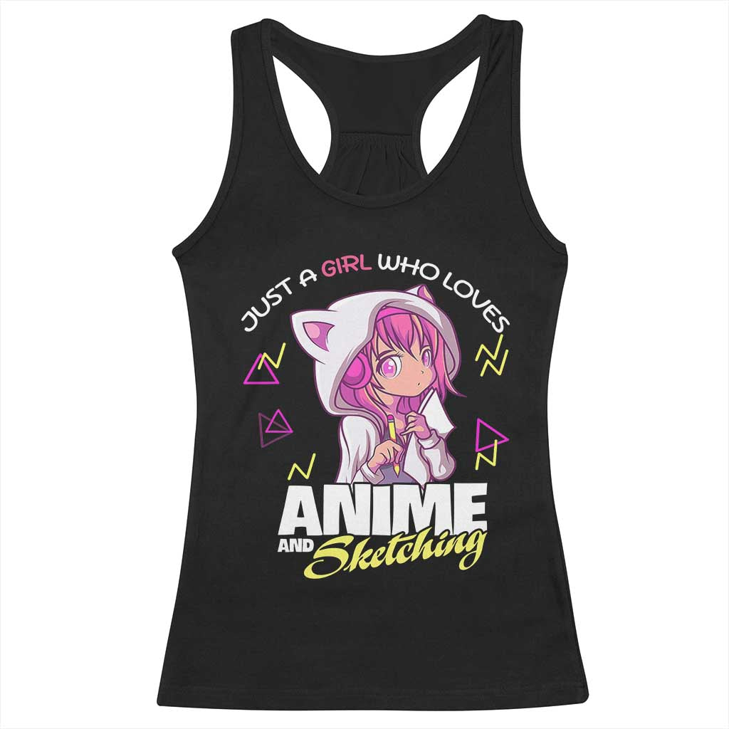 Just A Girl Who Loves Anime and Sketching Racerback Tank Top Japan Kawaii Otaku Manga Lover