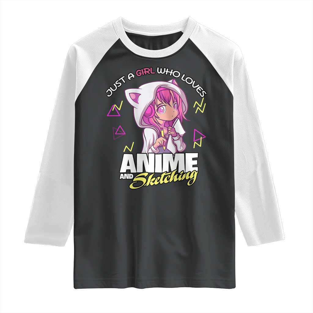 Just A Girl Who Loves Anime and Sketching Raglan Shirt Japan Kawaii Otaku Manga Lover