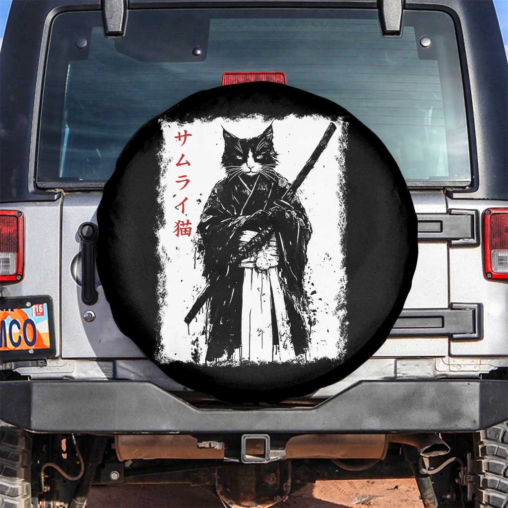 Japanese Samurai Cat Spare Tire Cover Retro Vintage Ukiyo-e Warrior Art Graphic