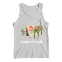 Light gray tank top with cat graphic and “i eat cement” text
