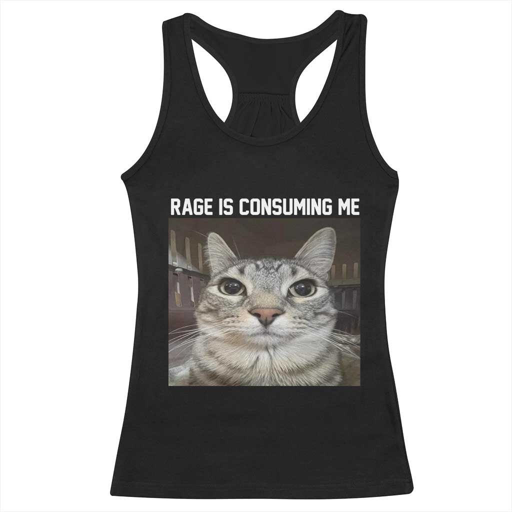 Funny Silly Cat Meme Racerback Tank Top Rage Is Consuming Me Staring