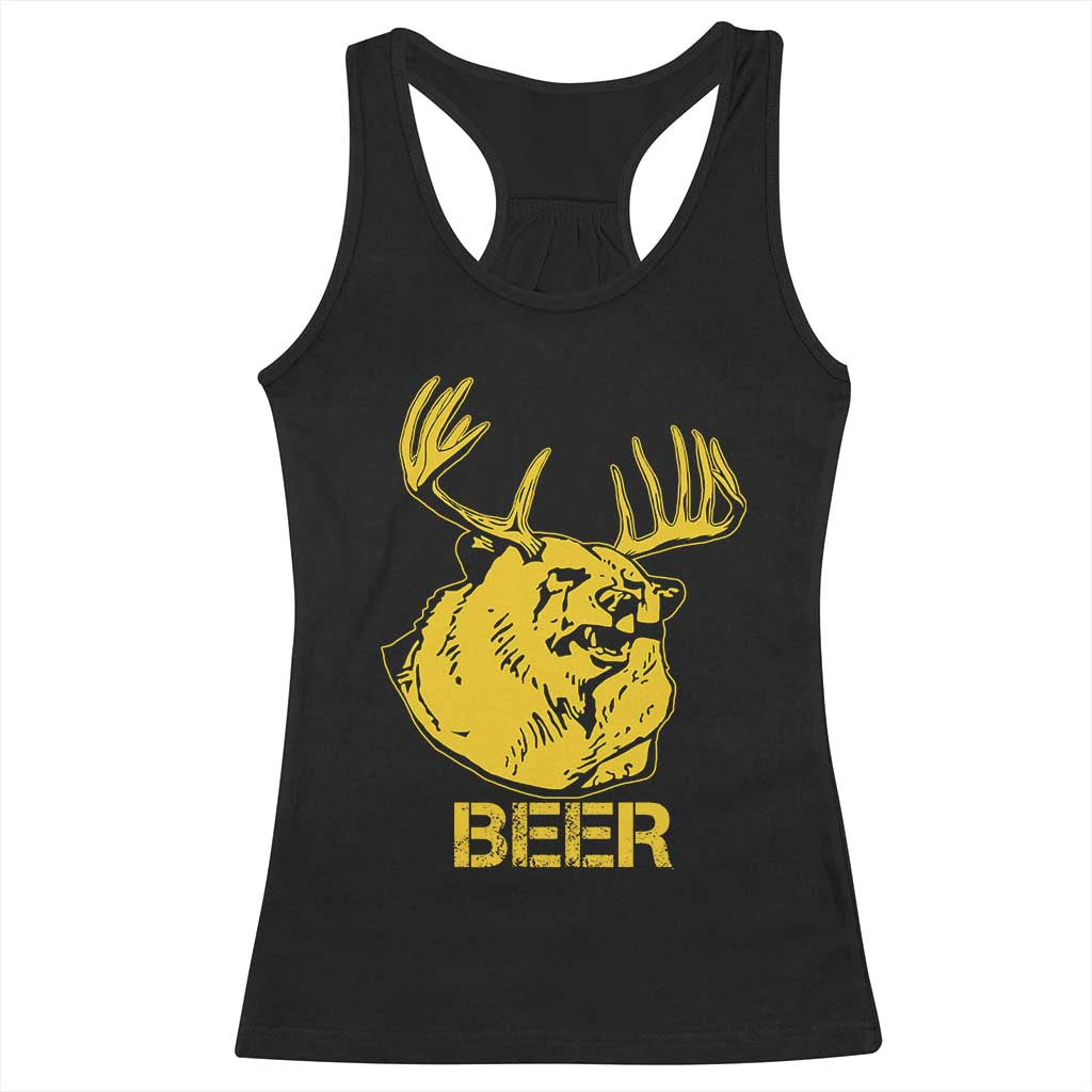 Funny Deer Hunting Racerback Tank Top Bear Plus Deer Equals Beer USA Hunter