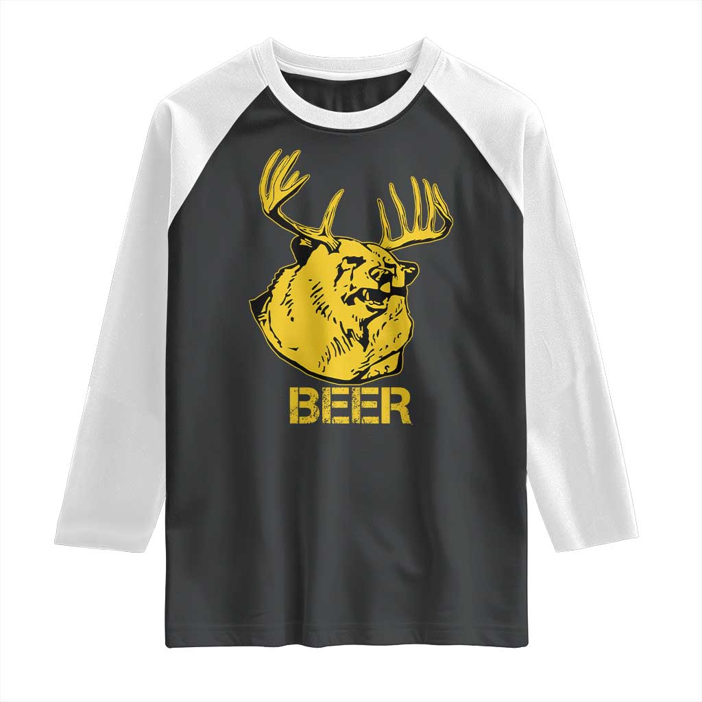 Funny Deer Hunting Raglan Shirt Bear Plus Deer Equals Beer USA Hunter