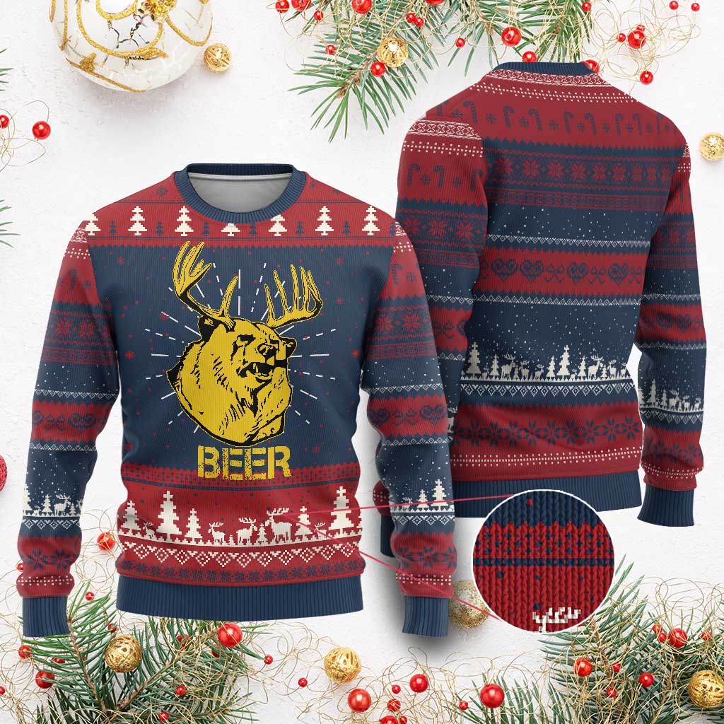 Funny Deer Hunting Ugly Christmas Sweater Bear Plus Deer Equals Beer USA Hunter - Wonder Print Shop