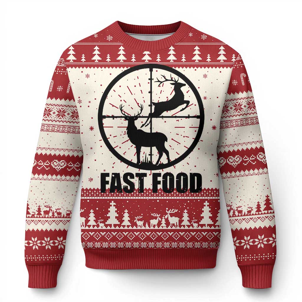 Deer Hunting Ugly Christmas Sweater Deer Hunting Funny Hunter Fast Food Gift - Wonder Print Shop