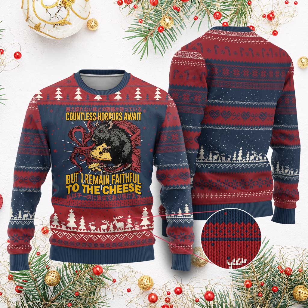 Funny Japanese Rat Lover Ugly Christmas Sweater I Remain Faithful To The Cheese Retro Vintage Japan - Wonder Print Shop