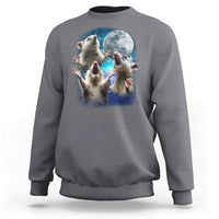 Charcoal crewneck sweatshirt with three opossums under-moon graphic.