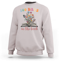 Ice gray crewneck sweatshirt with “100 Days” floral open-book “in the book” graphic