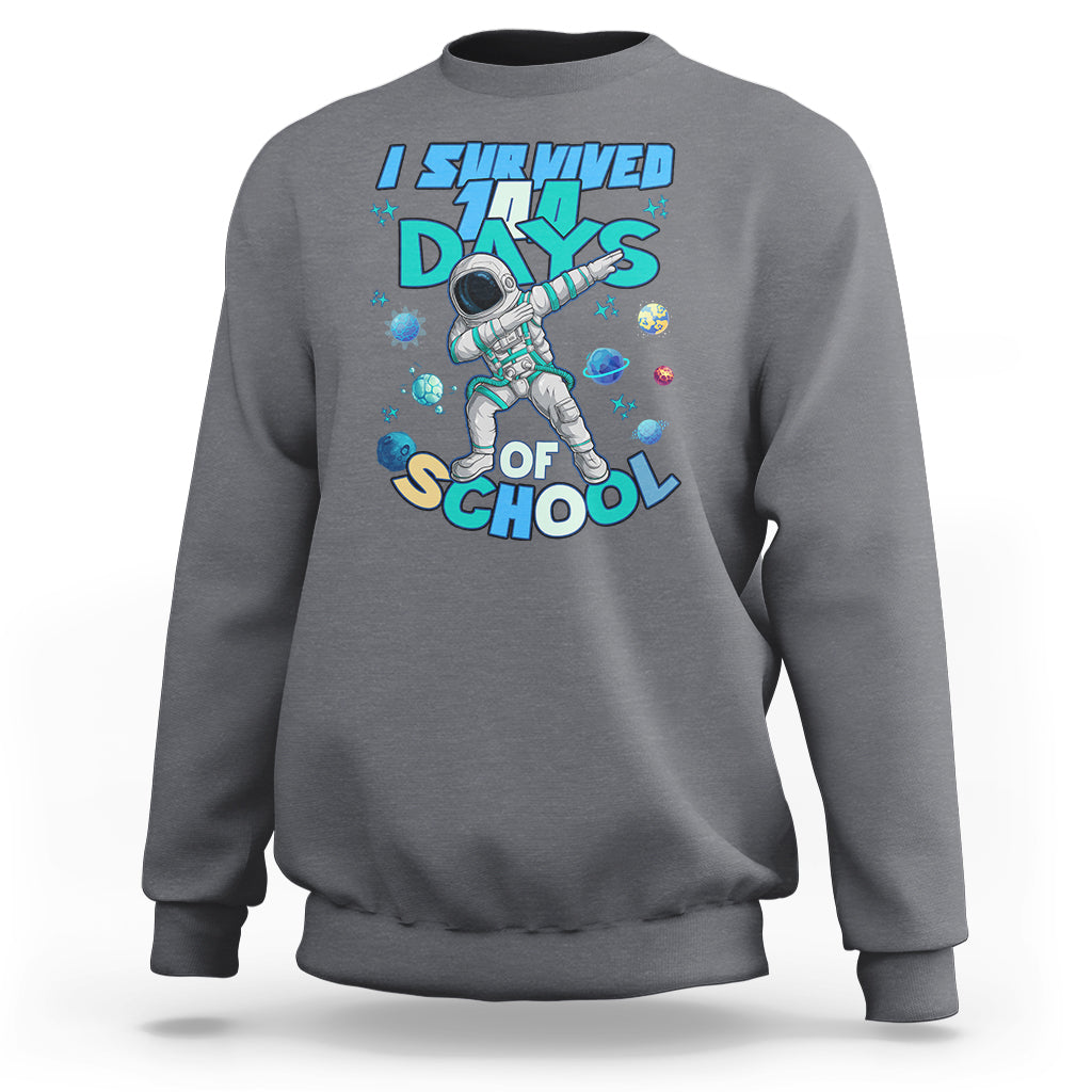 Charcoal crewneck sweatshirt with astronaut dabbing graphic and school days print