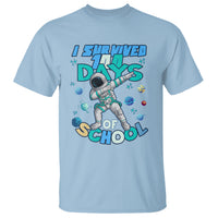 Light blue kids astronaut graphic T-shirt with space-themed “Days of School” print.
