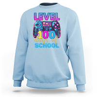 Light blue kids gamer sweatshirt with 'LEVEL 100 days of school' game controller graphic