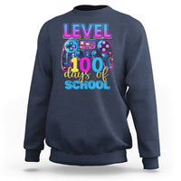 Navy kids gamer sweatshirt with 'LEVEL 100 days of school' game controller graphic