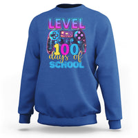 Royal blue kids gamer sweatshirt with 'LEVEL 100 days of school' game controller graphic