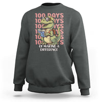 Dark heather gray dinosaur graphic sweatshirt, crew neck with “100 Days” themed text