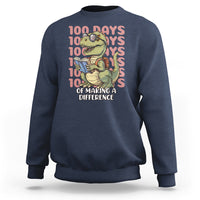 Navy dinosaur graphic sweatshirt, crew neck with colorful “100 Days” themed print
