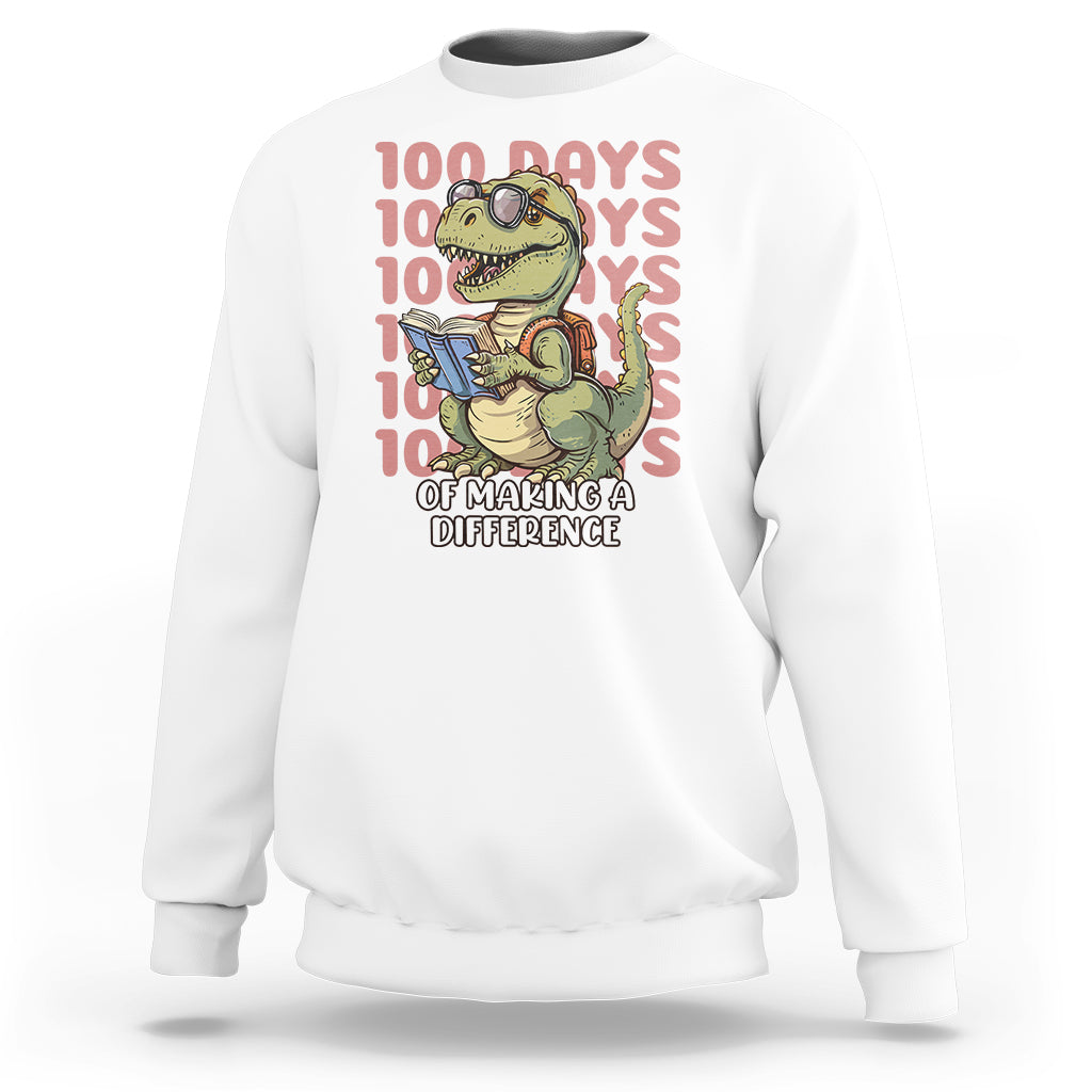 White dinosaur graphic sweatshirt, crew neck with “100 Days” themed text