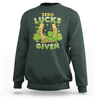 Forest green sweatshirt with “Zero Lucks Given” shamrock graphic at the chest
