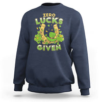 Navy sweatshirt with “Zero Lucks Given” shamrock graphic at the chest