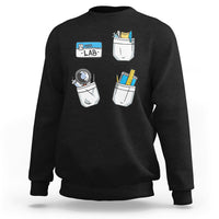 Black crewneck sweatshirt with lab tech graphic on front