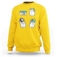 Daisy yellow crewneck sweatshirt with lab tech graphic on front