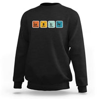Black crewneck sweatshirt with periodic table chemistry print on chest