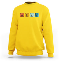 Daisy yellow crewneck sweatshirt with periodic table chemistry print on chest