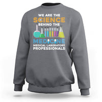 Charcoal medical lab tech sweatshirt with colorful science and medicine graphic
