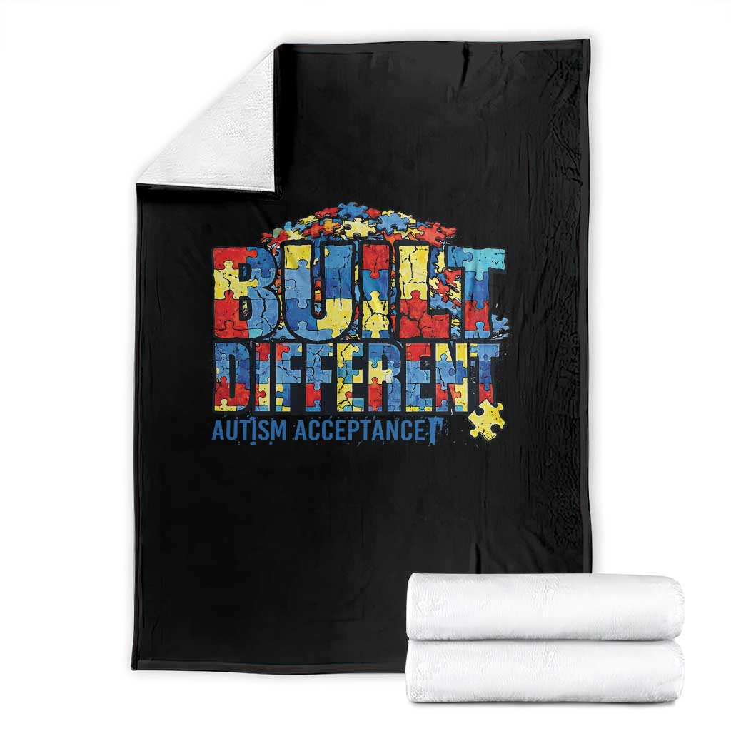 Built Different Autism Acceptance Puzzle Piece Graphic Throw Blanket Inspirational Neurodiversity Support