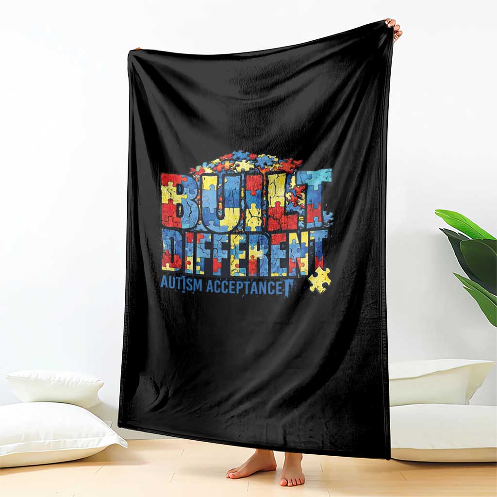 Built Different Autism Acceptance Puzzle Piece Graphic Throw Blanket Inspirational Neurodiversity Support