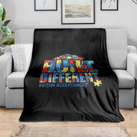 Built Different Autism Acceptance Puzzle Piece Graphic Throw Blanket Inspirational Neurodiversity Support