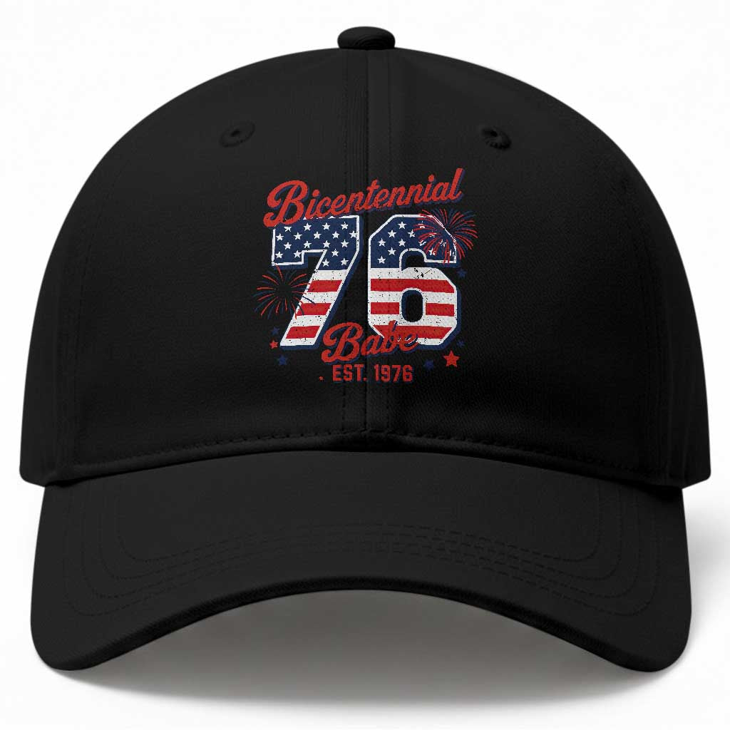 Retro Bicentennial Babe Est 1976 Baseball Cap 4th of July 50th Birthday Gift