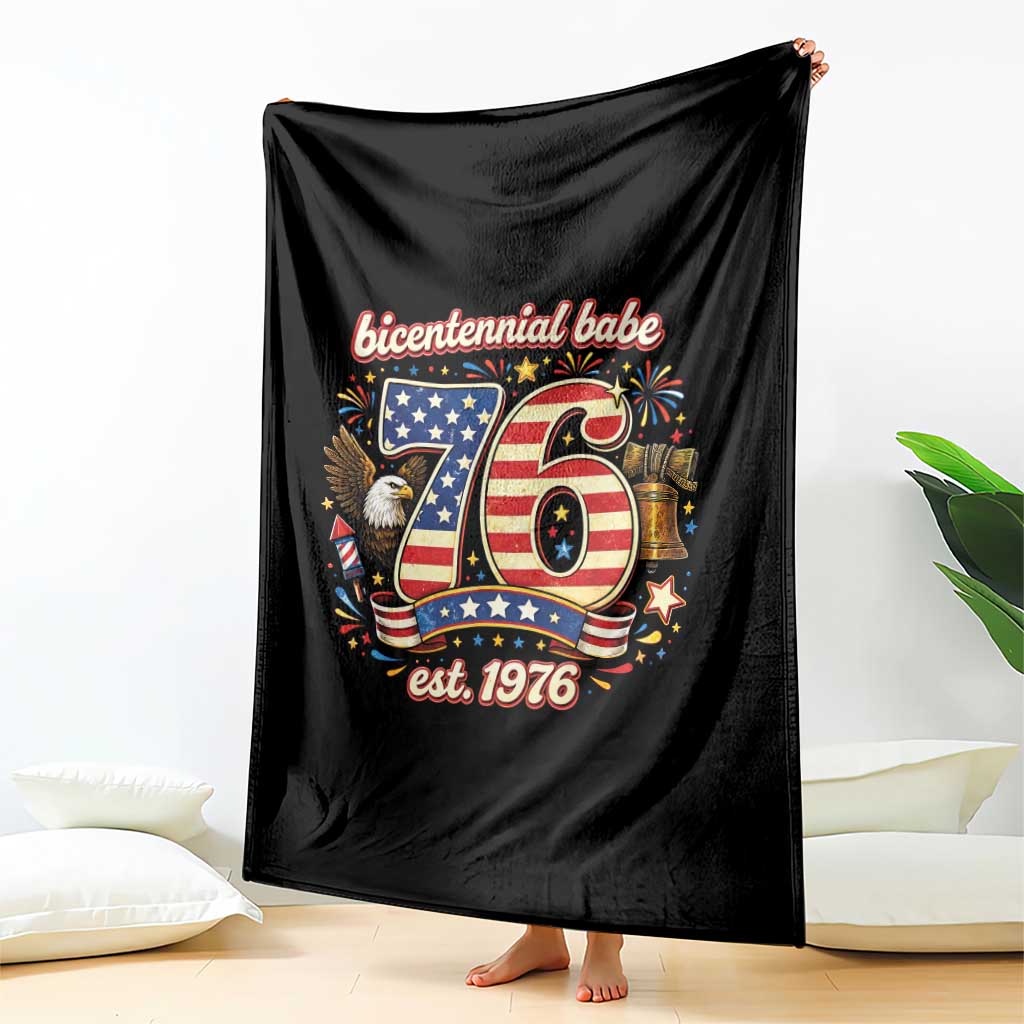 Patriotic Bicentennial Babe Est 1976 Throw Blanket Eagle Fireworks 50th Birthday