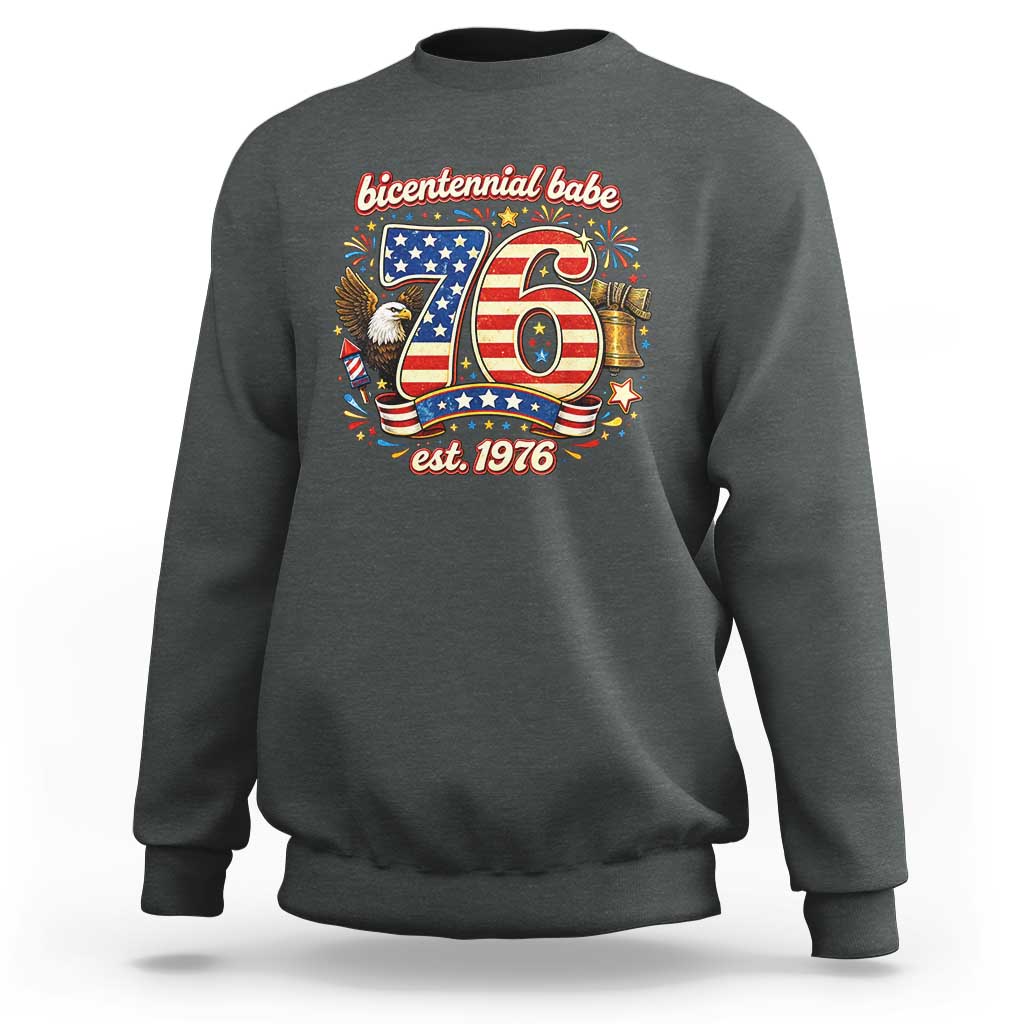 Patriotic Bicentennial Babe Est 1976 Sweatshirt Eagle Fireworks 50th Birthday
