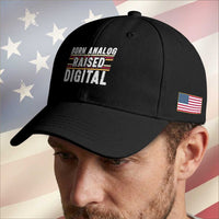 Born Analog Raised Digital Baseball Cap Vintage Sunset Retro Tech Graphic