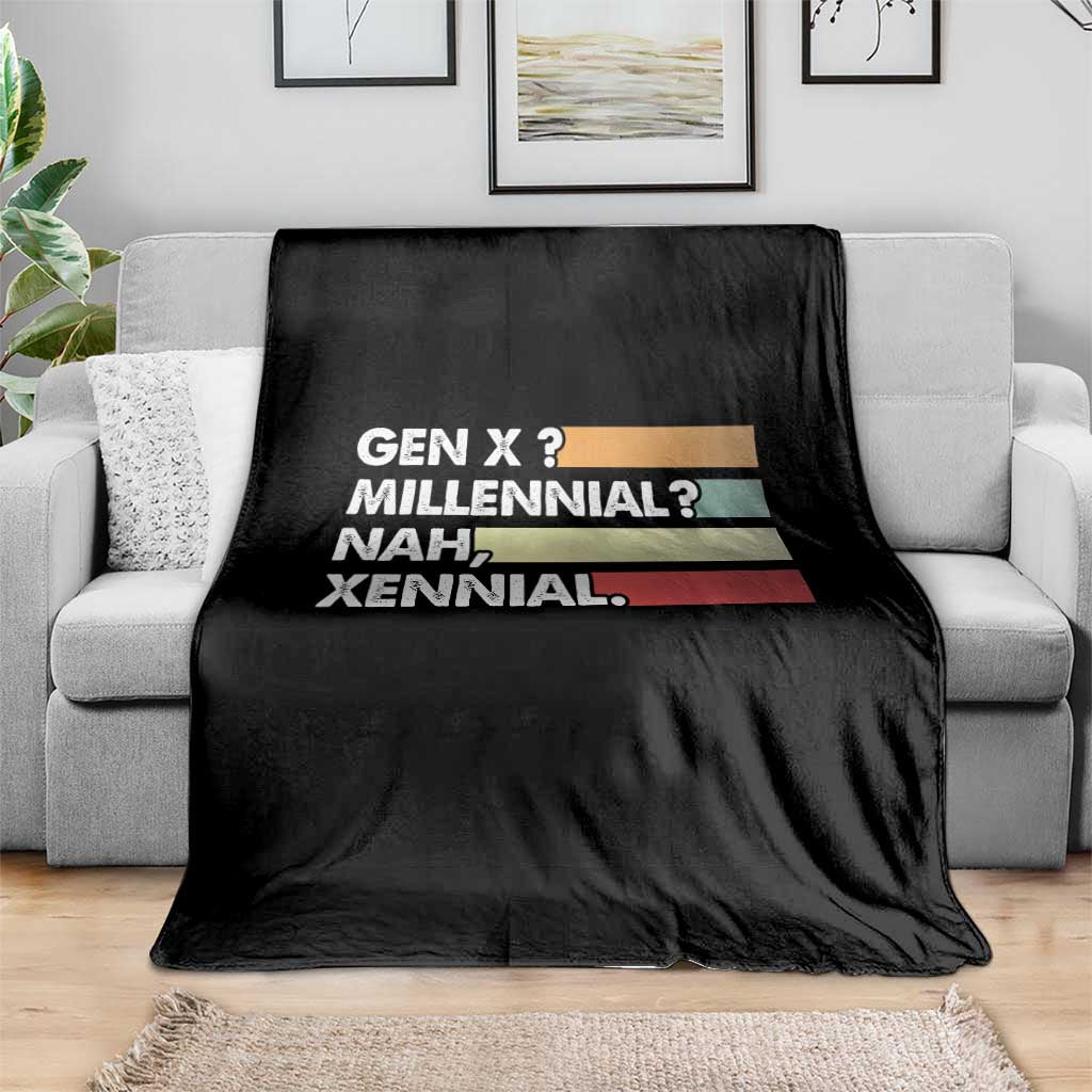 Gen X Millennial Nah Xennial Throw Blanket Retro Sunset Striped Typography Graphic