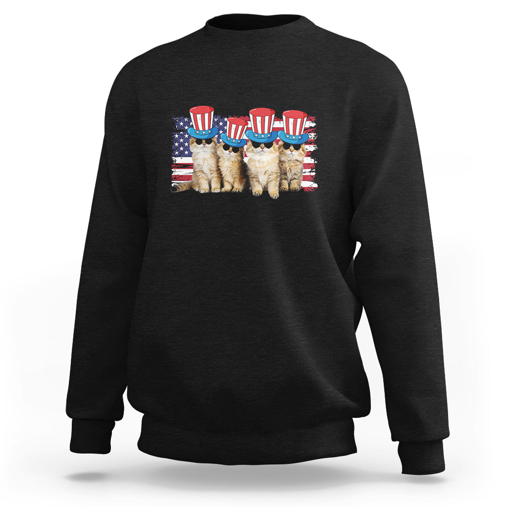 American Cat Sweatshirt Funny USA Patriotic Cat Happy 4th July Gifts for Cat Lovers - Wonder Print Shop