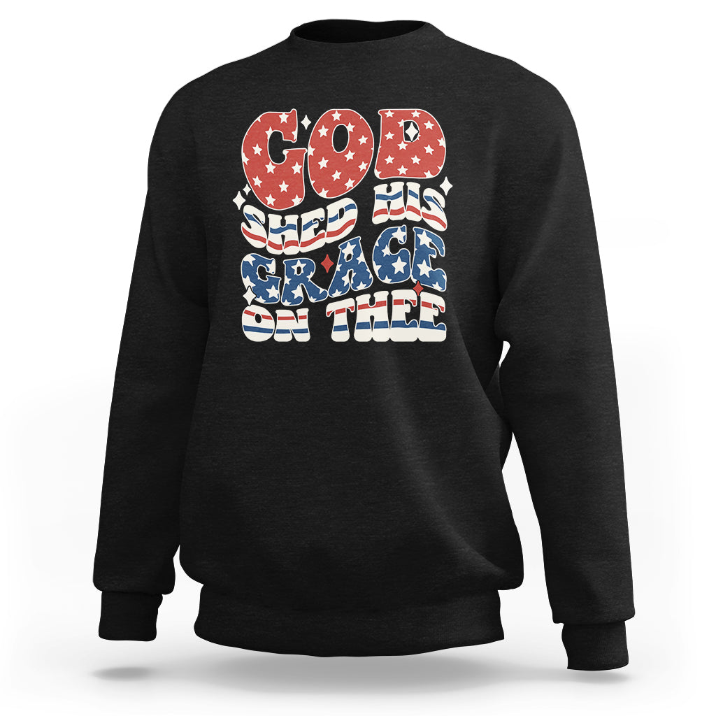 Black sweatshirt with 'God Bless America' patriotic graphic on back
