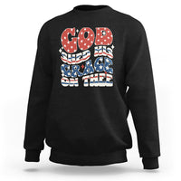 Black sweatshirt with 'God Bless America' patriotic graphic on back
