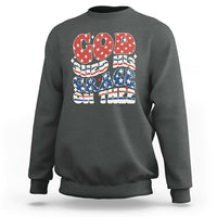 Dark heather sweatshirt with 'God Bless America' patriotic graphic on back