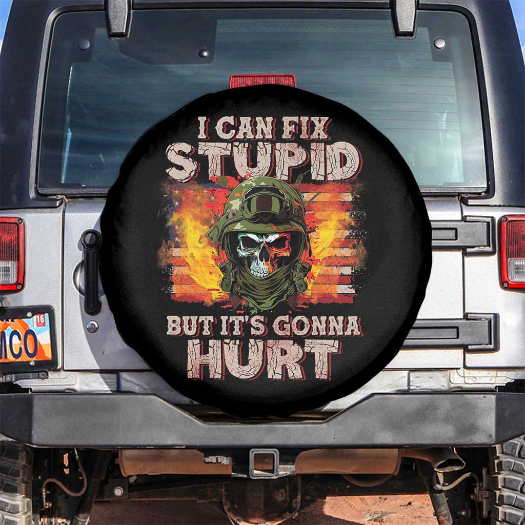 Grumpy Soldier Skull Spare Tire Cover I Can Fix Stupid But It's Gonna Hurt