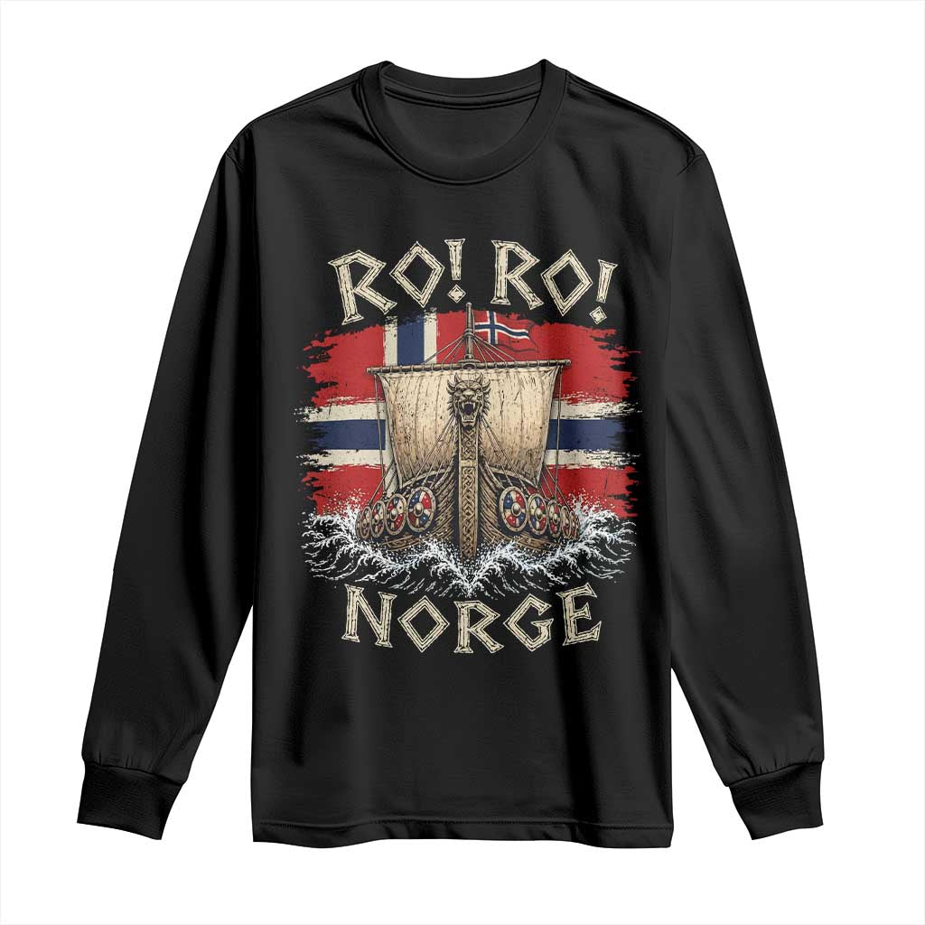 Retro Norge Viking Longship Ro Ro Long Sleeve Shirt Patriotic Norge Norwegian Flag Funny Rowing Support